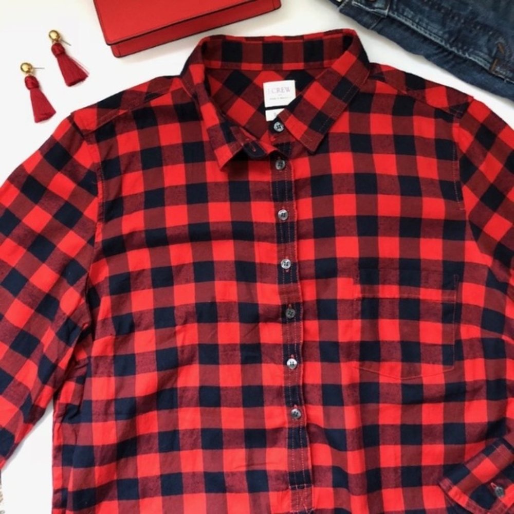 J. Crew Perfect Fit Flannel Buffalo Check Popover - Picture 2 of 7